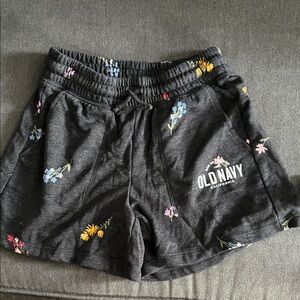 Old Navy Black Floral Embroidered Terry Athletic Shorts